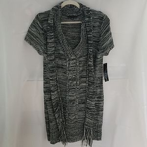 NWT Tiana B Blk/Grey/Wht Sweater Dress w Scarf XL